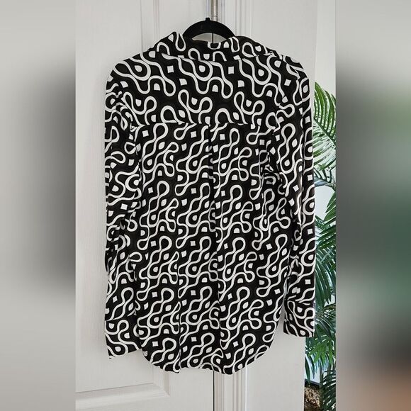 Amisu Brown, Black and White Patterned Women's Top - Picture 2 of 4